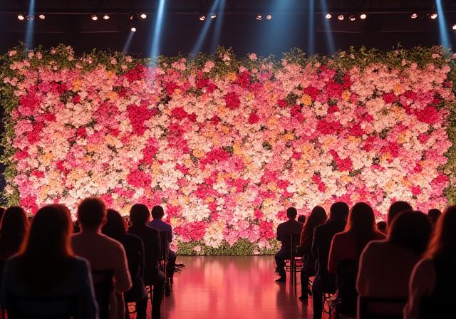 Mur de fleurs pour un photocall d'événement.